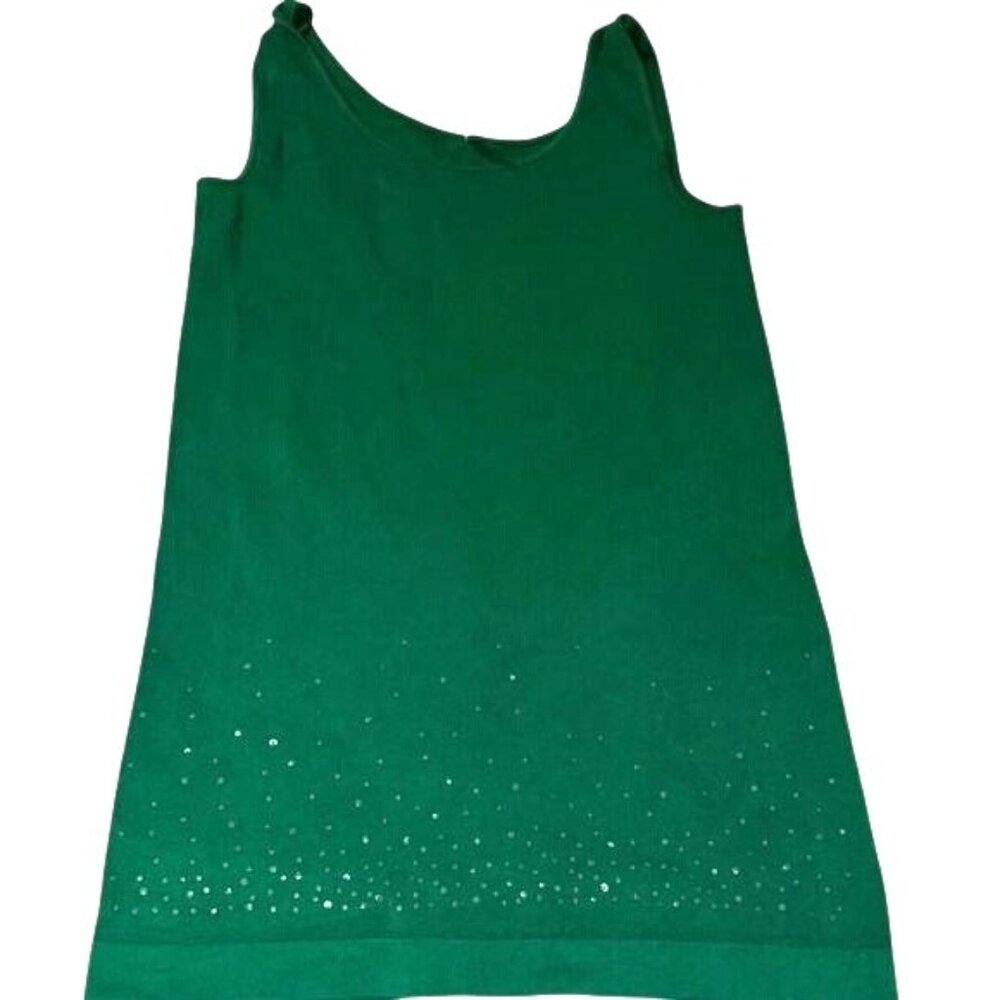 Green Skinny Tees Plus Size Tank Top With Sequin Accents